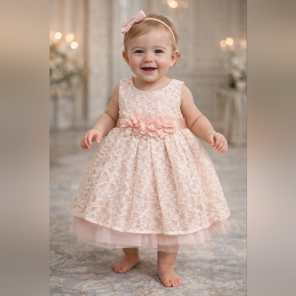 Bonnie Baby Pink Lace Dress w/ Bloomers – Size 12M – NWT